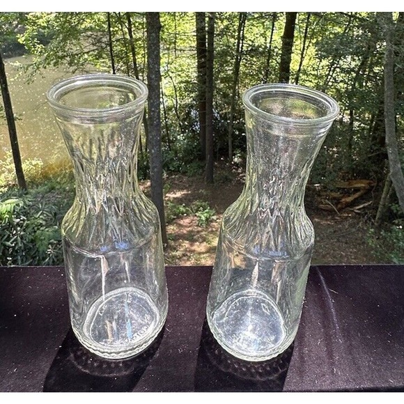 Anchor Hocking Other - Anchor Hocking Milk Bottles Or Juice Carafe Clear Glass Containers Set of 2 -S32